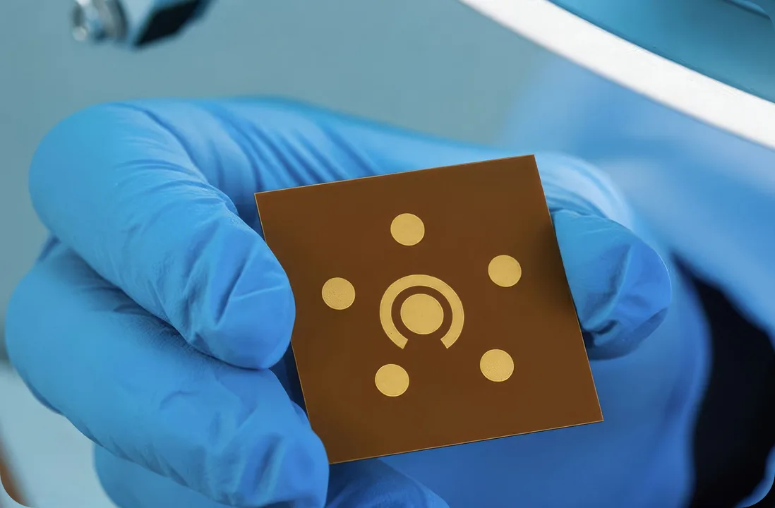 Gloved hand holding a sensor chip