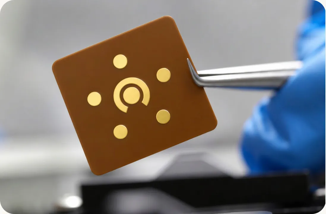 Sensor chip held in tweezers